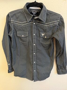 Kid’s Cowboy Hardware Western Embroidered Pearl Snap Shirt size L - 10-12